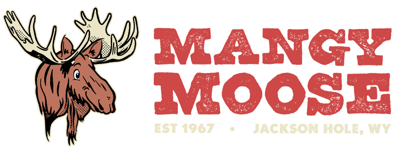 Mangy Moose Restaurant & Saloon Horizontal Stacked Logo with Light Text