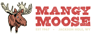 Mangy Moose Restaurant & Saloon Horizontal Stacked Logo with Light Text